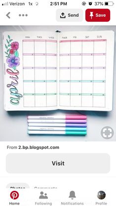 an iphone screen with a planner and pens on it