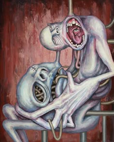 an image of a painting of a man being held up by another person with his mouth open