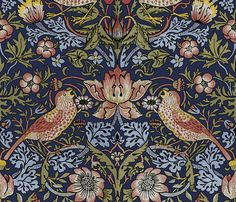 an intricately designed wallpaper with birds and flowers