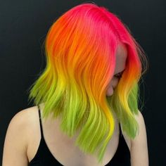 Neon Hair Ideas, Rainbow Hair Color Ideas, Trendy Hair Color Ideas, Yellow Hair Color, Rainbow Hair Color