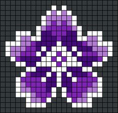 an image of a cross stitched pattern with purple and white flowers on black background