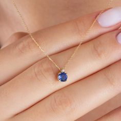 "Our single diamond tiny round sapphire necklace is an elegant jewel to wear whenever you want. A meaningful gift that can be given as a birthday gift to those born in September 🤍🤍 Special gifts for your special moments. We produce our jewelery for you in the most perfect way. 🤍🤍 All of our products are carefully crafted from 14k Solid gold and Real diamonds. FEATURES * Made to order. * Gold Color Selection: Yellow Gold, Rose Gold, White Gold * Gold KT: 14K * Length: 14\", 16\", 18\", 20\", Round Sapphire Pendant, Small Sapphire Necklace, Blue Sapphire Necklace Simple, Round Sapphire Necklace, Sapphire And Diamond Necklace, Sapphire Necklace Simple, Sapphire Gold Necklace, Pendant Set Designs, Gold Sapphire Necklace