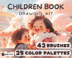 children's book drawing kit with four brushes and 25 color palettes for kids