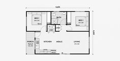 the floor plan for a small house with two bedroom and an attached kitchen, dining area