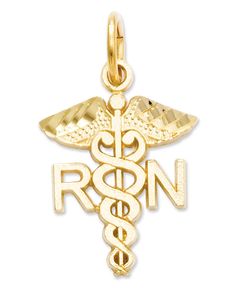 Honor your favorite nurse with this symbolic charm. Crafted in 14k gold, charm features a polished design with the letters "Rn". Chain not included. Approximate length: 4/5 inch. Approximate width: 1/2 inch. Bow Jewelry, Jewelry Companies, Black Bow, Gold Charm, Diamond Cut, Charm Pendant, Gold Diamond, Diamond Cuts, Jewelry Watches