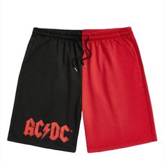 Limited Edition Retro Ac/Dc Punk Rock Graphic Two Tone Colorblock Shorts. ** Brand New ** - Non Smoking Home. - Authentic. - Original Attached Tags. - Original Packaging. - 100% Polyester. - Pockets. - Front Tie Drawstring. - Colorblock. Bundle And Save Alternative Black Shorts For Streetwear, Alternative Black Streetwear Shorts, Edgy Black Shorts For Streetwear, Black Cotton Shorts For Alternative Fashion, Black Casual Shorts For Alternative Fashion, Casual Black Shorts For Alternative Fashion, Black Cotton Color Block Bottoms, Black Rock Bottoms For Concert, Black Rock Style Bottoms For Concert