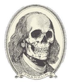 a drawing of a skull with long hair and a mustache on it's head