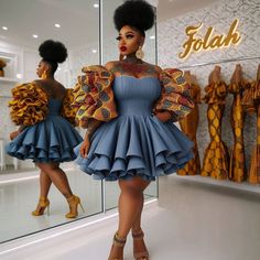 FOLAH SIGNATURE | Cultural fusion at its finest where African prints meets American classic .I referred to these as “Ankara vibes on denim streets “. Which… | Instagram Ankara And Denim Combination, Folah Signature, Designed Outfits, Lagos Fashion, Classy Short Dresses, African Outfits, African Print Dress Ankara, Combination Fashion, African Dresses Modern