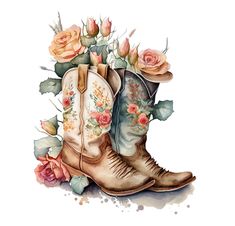 Country Style Boots For Spring Ranch, Country Style Boots For Ranch In Spring, Country Style Boots For Spring Country Events, Cowgirl Clipart, Boots With Flowers, Boots Png, Mother's Day Diy, Cow Girl, Cow Boy