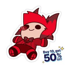 a sticker with an image of a red fox on it's face and the words buy 10 get 50 % off