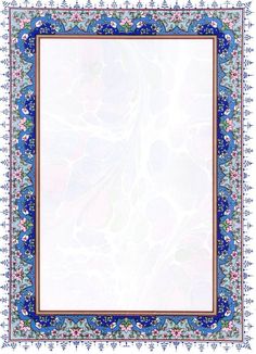 an ornate border with blue and pink flowers on white paper, surrounded by other decorative elements