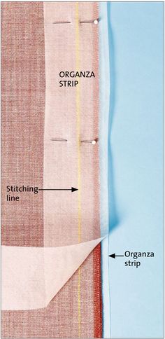 the diagram shows how to sew an origama strip on a piece of fabric