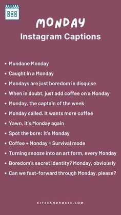 an instagram caption with the words monday and coffee on it, in white