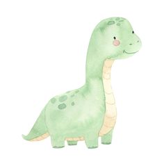 a watercolor drawing of a green dinosaur with spots on it's head and neck