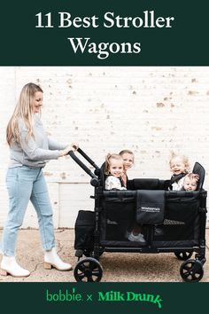 image displays a mom pushing her kids in a stroller wagon, stroller wagon, baby stroller, best baby stroller, amazon must haves, baby must haves, toddler must haves, summer essentials with kids, kid essentials, baby registry, baby registry checklist Quad Stroller, Double Prams, Stroller Wagon, Utility Wagon, Vw Vintage, Booster Seat, Easy Travel