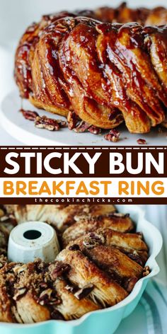 Start your day off on a sweet note with this delicious Sticky Bun Breakfast Ring recipe. It's the perfect combination of gooey caramel, warm cinnamon, and fluffy bread - guaranteed to make your mornings a little brighter. Sticky Buns With Biscuits, Easy Hot Cross Buns Recipe, Pinterest Desserts, Refrigerator Biscuits, Breakfast Ring, Tube Cake, Sticky Bun, Sticky Buns Recipes, Simple Breakfast