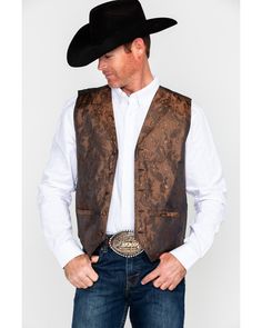 Cody James Men's Paisley Print Jacquard Button Front Vest , Brown Mens Western Wedding Attire, Footloose Costumes, Texas Fits, Rodeo Decor, Mens Western Jackets, Rustic Wedding Attire, Groomsmen Vest, Paisley Print Pattern, Mens Dress Vests