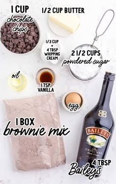 ingredients to make bailey's brownie muffins