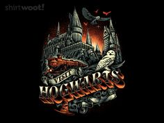 the hogwarts logo is shown in this black and orange t - shirt design