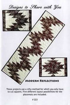 an advertisement for modern reflections quilts, featuring two different designs and the same pattern