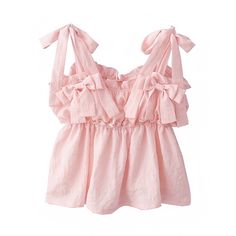 Women's Light Pink Bow Ruffle Trim Smocked Cami Tank Top | Spring 2024 – DAZEY HILL Core Pilates, Light Pink Bow, Bow String, Elegant Feminine, Spring Tops, Sleeveless Tshirt, Lace Shirt, Women Corset, Tank Top Cami