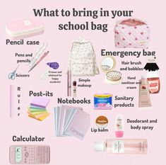 Tagz: #school #essentials #schoolsupplieshighschool #bag #stationery #cute #pink #aesthetic Study Essentials Supplies, Things To Have In Ur School Bag, Things To Keep In Ur School Bag, School Bag From Meesho, Pink School Bag With Keychain, Whats In My School Bag Coquette, School Bag Organization, Study Essentials, Emergency Bag