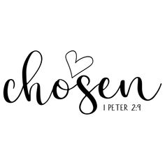 the word chosen written in black ink on a white background