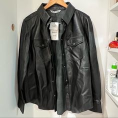 Made From 100% Sheep Leather. Mint Condition Zara Shirt, Leather Shirt, Sheep Leather, Zara Black, Casual Shirts For Men, Casual Button Down Shirts, Mint Condition, Sheep, Black Leather