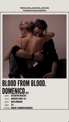 two women hugging each other with the words blood from blood written on them in black and white