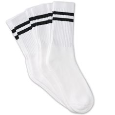 PRICES MAY VARY. Crew style socks sit below the calf socks 12-Pairs (1-Dozen) Solid White with 2 Black Stripes Retro/Classic/Casual/Cool/Sport/Athletic Fitting: Normal, average, or regular width feet size 10-13 / 9-11 / 7-9 This listing is for new 12-Pairs (1-Dozen) crew length (below the calf) unisex quality white socks with two (2) black stripes in sizes 10-13 / 9-11 / 7-9. Basic crew socks with two black stripes pattern. Sport athletic retro classic casual cool crew socks. 80% Cotton 20% Poly Striped Tube Socks, 1980s Nostalgia, Socks Gym, School Clothing, Style Socks, Simpler Times, Toe Socks, Retro Stripes, Striped Socks