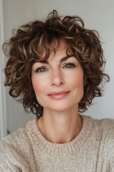 33+ Stylish Short Curly Hairstyles for Older Women You Must See in 202 – CreativeBooster Longer Curly Hair, Short Curly Cuts, Short Curly Afro, Curly Crop, Light Blonde Highlights, Elegant Style Women