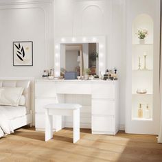 【3-COLOR ADJUSTABLE LIGHTING】- Featuring 12 LED bulbs with up to 10000 hours lifespan, Alfordson dressing table comes with customizble ligthing in neutral white, warm white and daylight white, providing adequate light to complete your make-up.【AMPLE STORAGE DRAWERS】- The vanity table dresser features 4 large drawers to organize your personal items. The drawers with adequate space are good to hide some valuable and fragile cosmetics like jewelley, while the desktop is large enough for you to put Mirror And Light, White Vanity Table, Vanity Tables, Bedroom Makeup Vanity, Mirrored Vanity Desk, Large Vanity, Makeup Table Vanity, Make Up Desk Vanity, Dressing Table Set