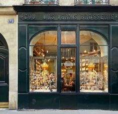 a store front with many items in the window