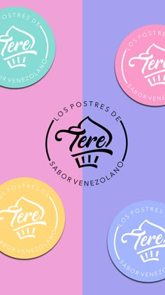 four different colored stickers with the words fero in spanish and english on them