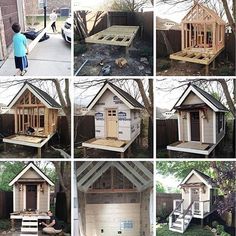 several pictures of different types of houses made out of pallets