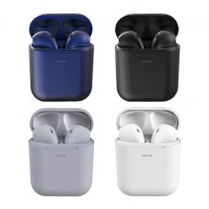 four airpods in different colors and sizes