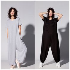 "Loungewear Grey Women Jumpsuit with harem-style pants & pockets is the new arrival of our 2019 collection! Maxi plus size jumpsuit suitable for pregnancy/maternity clothing, everyday - at home and walks, easy to wear and easy to care! Same Jumpsuit in Black: https://www.etsy.com/listing/690234521/black-jumpsuit-with-harem-pants-pockets Jumpsuit features: - Soft, Stretchy Viscose Fabric - Short sleeves - Two Pockets - Harem Pants - Suitable for Spring, Summer, Fall and Winter Grey Jumpsuit w Harem Jumpsuits, Comfy Jumpsuits, Womens Jumpsuits, Loose Jumpsuit, Beautiful Maxi Dresses, Short Sleeve Jumpsuits, Plus Size Jumpsuit, Casual Jumpsuit, Jumpsuit With Sleeves