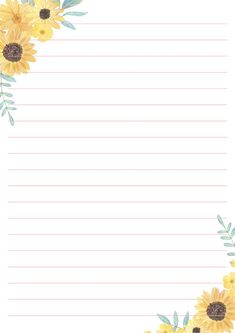 a sunflower lined paper with yellow flowers on it