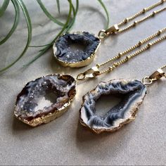 Purple-Grey Geode Rock Slice Pendant On A Golden Chain. A Beautiful 14k Gold Plated Brass Chain 20”. Delicate Lobster Claw Closure. Natural Geode So Each Pendant Itself From Their Company Is Different, But Size Is At Least About 1/2” By 3/4-1”. This Will Be In A Pretty Grey Organza Bag. Gorgeous For Gifting! Gorgeous For Yourself :) Handmade In Alabama By Estrella And Luna. Silver Boho Necklace, Luna Jewelry, Gold Feather Necklace, Crystal Protection, Boho Pendant Necklace, Geode Jewelry, Cowrie Shell Necklace, 18k Gold Necklace, Rock Jewelry