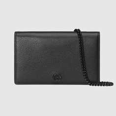 GG Marmont chain wallet in black leather | GUCCI® DK Hip Purse, Gg Marmont Mini, Mini Chain Bag, Gucci Horsebit, Card Case Wallet, Gucci Gg Marmont, Chain Wallet, Gg Marmont, Chain Bag