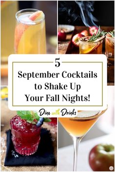 Collage of 4 september cocktails. September Drink Ideas, Drink Specials For Bars Fall, September Cocktail Recipes, September Drinks Alcohol, September Drinks, September Cocktails, Fall Drinks Alcohol, Girls Night Cocktails, Fall Cocktail Party