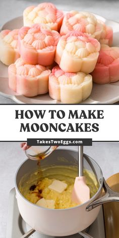 how to make mooncakes on the stove with text overlay that reads, how to make mooncakes