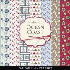 an ocean themed paper pack with different patterns and colors, including red, white, blue,