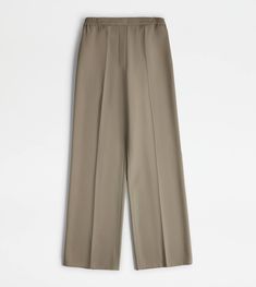 Wide pants in wool with ironed crease. Featuring slanted front pockets and welt back pocket with leather detailing, they are characterized by an elastic waistband. A metropolitan garment with timeless elegance. Beige Wide-leg Bottoms With Welt Pockets, Beige Full-length Elastane Bottoms, Blue Back, Trainers Women, Wide Pants, Gift Boutique, Italian Style, Shirt Sale, Linen Blend