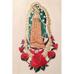 Full embroidery on these patches with metallic thread detailing. Color: CF3773_(6.25"X3.5", without Words).  Pattern: embroidered. Word Patterns, Mary I, White Patches, Iron On Patch, Metallic Thread, Virgin Mary, Iron On Patches, Christening, Sewing Crafts