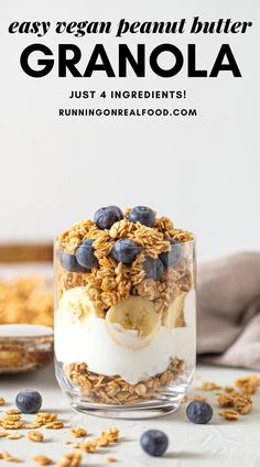 granola in a glass bowl with blueberries and yogurt on the side