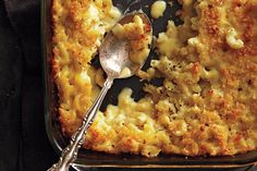 a casserole dish with macaroni and cheese