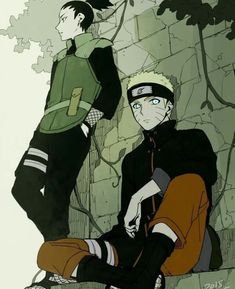 naruto and sashirt sitting on the ground in front of a tree