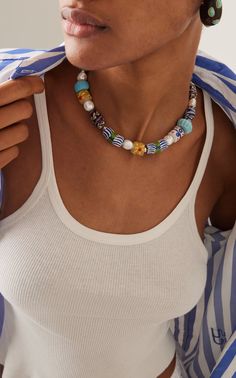 Chunky Beaded Necklace, Ceramic Bead Jewelry, Stone Jewelry Necklace, Dope Jewelry Accessories, Fancy Jewelry Necklace, Diy Jewelry Necklace, Lizzie Fortunato, Bohemian Accessories, Stone Beaded Necklace