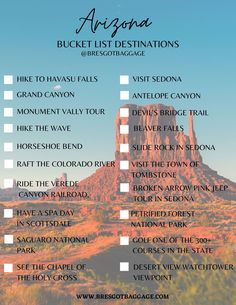 an arizona bucket list with mountains in the background